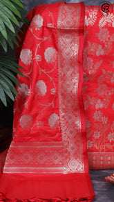 Imperial Red Silk Cotton Gold Silver Zari Woven Banaras Salwar